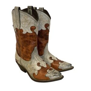 Rockin Country 10W Women’s Western Boots Leather Cowboy Cowgirl Brown Gray